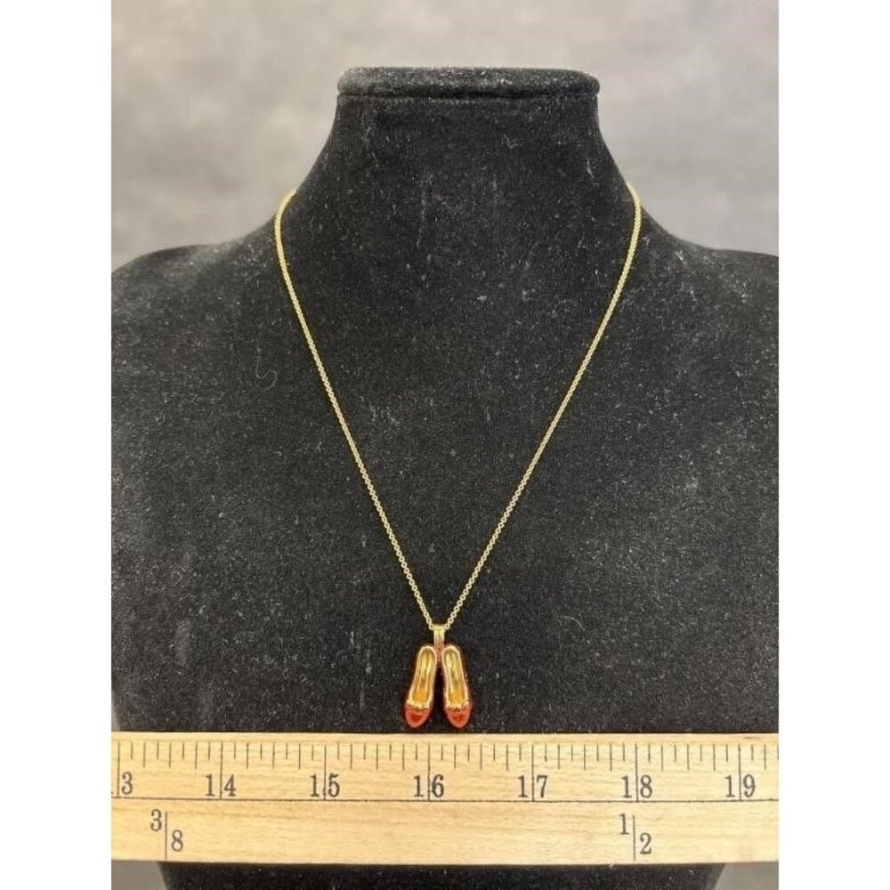 Ruby Red and Gold Tone Slippers Necklace - Picture 3 of 12
